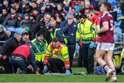 12 January 2020; Fiontán Ó Curraoin of Galway is treated for an injury before being taken off the field on a medical buggy as Galway manager Pádraic Joyce looks on during the FBD League Semi-Final match between Mayo and Galway at Elverys MacHale Park in Castlebar, Mayo. Photo by Piaras Ó Mídheach/Sportsfile