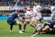 11 January 2020; Sean Reidy of Ulster in action against Paul Jedrasiak of ASM Clermont Auvergne during the Heineken Champions Cup Pool 3 Round 5 match between ASM Clermont Auvergne and Ulster at Stade Marcel-Michelin in Clermont-Ferrand, France. Photo by John Dickson/Sportsfile
