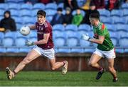 12 January 2020; Michael Daly of Galway in action against Michael Plunkett of Mayo during the FBD League Semi-Final match between Mayo and Galway at Elverys MacHale Park in Castlebar, Mayo. Photo by Piaras Ó Mídheach/Sportsfile