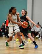 12 January 2020; Kollyns Scarbrough of Ulster University in action against Eimear Máirtín of Trinity Meteors during the Hula Hoops Women's Division One National Cup Semi-Final between Ulster University and Trinity Meteors at Parochial Hall in Cork. Photo by Sam Barnes/Sportsfile