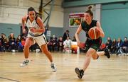 12 January 2020; Edel Thornton of Trinity Meteors in action against Lexi Posset of Ulster University during the Hula Hoops Women's Division One National Cup Semi-Final between Ulster University and Trinity Meteors at Parochial Hall in Cork. Photo by Sam Barnes/Sportsfile