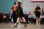 12 January 2020; Carolyn Binder of Trinity Meteors, second from left, celebrates a score with team-mates during the Hula Hoops Women's Division One National Cup Semi-Final between Ulster University and Trinity Meteors at Parochial Hall in Cork. Photo by Sam Barnes/Sportsfile