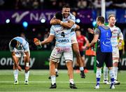 12 January 2020; Hassane Kolingar and Boris Palu of Racing 92 celebrate following their side's victory during the Heineken Champions Cup Pool 4 Round 5 match between Racing 92 and Munster at Paris La Defence Arena in Paris, France. Photo by Seb Daly/Sportsfile