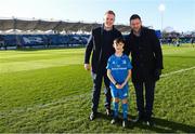 12 January 2020; Matchday mascot 9 year old Kian Haberlin, from New Ross, Co. Wexford, with Dan Leavy and Fergus McFadden at the Heineken Champions Cup Pool 1 Round 5 match between Leinster and Lyon at the RDS Arena in Dublin. Photo by Ramsey Cardy/Sportsfile