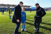 12 January 2020; Matchday mascot 13 year old Dan Kelly with Dan Leavy and Fergus McFadden at the Heineken Champions Cup Pool 1 Round 5 match between Leinster and Lyon at the RDS Arena in Dublin. Photo by Ramsey Cardy/Sportsfile