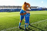 12 January 2020; Matchday mascot 9 year old Kian Haberlin, from New Ross, Co. Wexford, with Leo The Lion at the Heineken Champions Cup Pool 1 Round 5 match between Leinster and Lyon at the RDS Arena in Dublin. Photo by Ramsey Cardy/Sportsfile