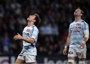 12 January 2020; Teddy Iribaren, left, and Antonie Claassen of Racing 92 track the ball in flight during the Heineken Champions Cup Pool 4 Round 5 match between Racing 92 and Munster at Paris La Defence Arena in Paris, France. Photo by Seb Daly/Sportsfile