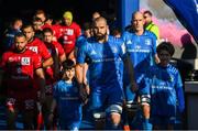 12 January 2020; Matchday mascots 9 year old Kian Haberlin and 13 year old Dan Kelly with Leinster captain Scott Fardy at the Heineken Champions Cup Pool 1 Round 5 match between Leinster and Lyon at the RDS Arena in Dublin. Photo by Ramsey Cardy/Sportsfile