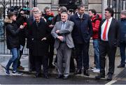 14 January 2020; UEFA Financial Director Josef Koller, UEFA Deputy Director of National Associations theirry Favre, FAI Executive Lead Paul Cooke, UEFA Director of National Associations Zoran Lakovic, and UEFA General Secretary Theodore Theodoridis leave Leinster House following the UEFA meeting with the Department of Transport, Tourism and Sport at Leinster House in Dublin. Photo by Sam Barnes/Sportsfile