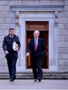 14 January 2020; Minister for Transport, Tourism and Sport Shane Ross T.D., right, and Minister of State for Tourism and Sport Brendan Griffin T.D, leave Leinster House following the UEFA meeting with the Department of Transport, Tourism and Sport at Leinster House in Dublin. Photo by Sam Barnes/Sportsfile