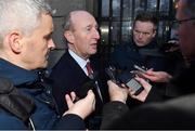 14 January 2020; Minister for Transport, Tourism and Sport, Shane Ross T.D, speaks to members of the media following the UEFA meeting with the Department of Transport, Tourism and Sport at Leinster House in Dublin. Photo by Sam Barnes/Sportsfile