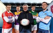 15 January 2020; eir sport has today announced the details of its 2020 Allianz Leagues coverage. On hand for the launch were Cork’s Alan Cadogan, Wexford’s Rory O'Connor, Dublin’s Paul Mannion and Kerry’s Paul Geaney. Over seven weekends eir sport will broadcast 15 football and hurling games and become the home of Saturday night live GAA. The coverage kicks off on Saturday 25th January, with a massive triple header across its channels, including the All-Ireland football & hurling champions. Pictured at the launch are, from left, Rory O'Connor of Wexford, Alan Cadogan of Cork, eir sport analyst Joe Brolly and Paul Geaney of Kerry and Paul Mannion of Dublin. Photo by Brendan Moran/Sportsfile