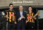 16 January 2020; Brian Phelan, CEO of Glanbia Nutritionals, with Kilkenny players Paddy Deegan and Claire Phelan in attendance as Glanbia Launch their 2020 Kilkenny Hurling & Camogie Sponsorship at Glanbia House in Kilkenny. Photo by Matt Browne/Sportsfile