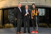 16 January 2020; Brian Phelan, CEO of Glanbia Nutritionals, with Kilkenny manager Brian Cody and player Paddy Deegan in attendance as Glanbia Launch their 2020 Kilkenny Hurling & Camogie Sponsorship at Glanbia House in Kilkenny. Photo by Matt Browne/Sportsfile