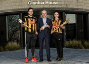 16 January 2020; Brian Phelan, CEO of Glanbia Nutritionals, with Kilkenny players Paddy Deegan and Claire Phelan in attendance as Glanbia Launch their 2020 Kilkenny Hurling & Camogie Sponsorship at Glanbia House in Kilkenny. Photo by Matt Browne/Sportsfile