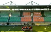 17 January 2020; The Leinster team huddle during the Leinster Rugby captain's run at Stadio Comunale di Monigo in Treviso, Italy. Photo by Ramsey Cardy/Sportsfile