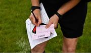 22 June 2019; A referee signs some team sheets before the Ladies Football All-Ireland U14 Bronze Final 2019 match between Derry and Westmeath at St Aidan's GAA Club in Templeport, Cavan. Photo by Ray McManus/Sportsfile