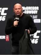 17 January 2020; UFC President Dana White speaking prior to Conor McGregor and Donal Cerrone weighing-in ahead of their UFC 246 Welterweight bout at the T-Mobile Arena in Las Vegas, Nevada, USA. Photo by Mark J. Rebilas / USA TODAY Sports via Sportsfile