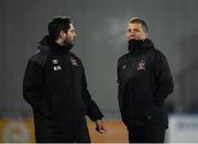 17 January 2020; Dundalk head coach Vinny Perth, right speaks with Dundalk assistant head coach Ruaidhri Higgins prior to the Pre-Season Friendly match between Dundalk and UCD at Oriel Park in Dundalk, Co. Louth. Photo by Harry Murphy/Sportsfile