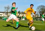 18 January 2020; Eoin Farrell of Republic of Ireland in action against Jack McLoughlin of Australia during the U18 Schools International Friendly between Republic of Ireland and Australia at Home Farm, Whitehall in Dublin. Photo by Ben McShane/Sportsfile