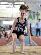 18 January 2020; Hannah Falvey of Belgooly AC, Cork, competing in the long jump of the girls U15 combined events during the Irish Life Health Indoor Combined Events All Ages at Athlone International Arena, AIT in Athlone, Co. Westmeath. Photo by Sam Barnes/Sportsfile