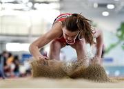 18 January 2020; Ashleigh Mcardle of Lifford Strabane A.C., Co. Donegal, competing in the Long Jump in the U15 Women's combined events  during the Irish Life Health Indoor Combined Events All Ages at Athlone International Arena, AIT in Athlone, Co. Westmeath. Photo by Sam Barnes/Sportsfile
