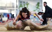 18 January 2020; Amy Jo Kierans of Oriel A.C., competing in the Long Jump in the U15 Women's combined events during the Irish Life Health Indoor Combined Events All Ages at Athlone International Arena, AIT in Athlone, Co. Westmeath. Photo by Sam Barnes/Sportsfile