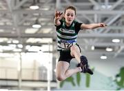 18 January 2020; Eva Mcloughlin of Castlegar A.C., Co. Galway, competing in the Long Jump in the U15 Women's combined events  during the Irish Life Health Indoor Combined Events All Ages at Athlone International Arena, AIT in Athlone, Co. Westmeath. Photo by Sam Barnes/Sportsfile