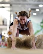 18 January 2020; Cara O'Sullivan of Ratoath A.C., Co. Meath, competing in the Long Jump in the U15 Women's combined events  during the Irish Life Health Indoor Combined Events All Ages at Athlone International Arena, AIT in Athlone, Co. Westmeath. Photo by Sam Barnes/Sportsfile