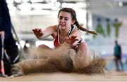 18 January 2020;Ella Costello of Lifford Strabane A.C., Co. Donegal,  competing in the Long Jump in the U15 Women's combined events  during the Irish Life Health Indoor Combined Events All Ages at Athlone International Arena, AIT in Athlone, Co. Westmeath. Photo by Sam Barnes/Sportsfile