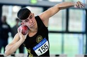 18 January 2020; Karlis Kaugars of Dunleer A.C., Co.Louth, competing in the shot put in the U16 Men's combined events  during the Irish Life Health Indoor Combined Events All Ages at Athlone International Arena, AIT in Athlone, Co. Westmeath. Photo by Sam Barnes/Sportsfile