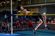 18 January 2020; Louis Raggett of Kilkenny City Harriers A.C., Co. Kilkenny, competing in the High Jump in the U14 Men's combined events during the Irish Life Health Indoor Combined Events All Ages at Athlone International Arena, AIT in Athlone, Co. Westmeath. Photo by Sam Barnes/Sportsfile