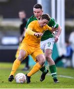 18 January 2020; Sasha Kuevski of Australia in action against Kyle Robinson of Republic of Ireland during the U18 Schools International Friendly between Republic of Ireland and Australia at Home Farm, Whitehall in Dublin. Photo by Ben McShane/Sportsfile