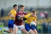 18 January 2020; Mark Richardson of Roscommon in action against Gary O'Donnell of Galway during the Connacht FBD League Final between Roscommon and Galway at Dr. Hyde Park in Roscommon. Photo by Ray Ryan/Sportsfile