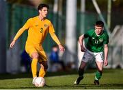18 January 2020; Jack McLoughlin of Australia in action against Adam Lennon of Republic of Ireland during the U18 Schools International Friendly between Republic of Ireland and Australia at Home Farm, Whitehall in Dublin. Photo by Ben McShane/Sportsfile