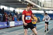 18 January 2020; John Doyle of Fanahan Mc Sweeney A.C., Co. Cork, celebrates after winning the 800m event in the U14 Men's combined events  during the Irish Life Health Indoor Combined Events All Ages at Athlone International Arena, AIT in Athlone, Co. Westmeath. Photo by Sam Barnes/Sportsfile