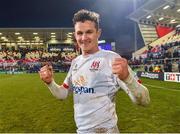 18 January 2020; Billy Burns of Ulster celebrates after the Heineken Champions Cup Pool 3 Round 6 match between Ulster and Bath at Kingspan Stadium in Belfast. Photo by Oliver McVeigh/Sportsfile