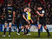 18 January 2020; Referee Alexandre Ruiz shows Ross Batty of Bath, centre, a red card in the second half during the Heineken Champions Cup Pool 3 Round 6 match between Ulster and Bath at Kingspan Stadium in Belfast. Photo by Oliver McVeigh/Sportsfile