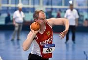 18 January 2020; Martin Curley of Ennis Track A.C., Co. Clare, competing in the Shot Put event in the Masters 40-49 Men's combined events  during the Irish Life Health Indoor Combined Events All Ages at Athlone International Arena, AIT in Athlone, Co. Westmeath. Photo by Sam Barnes/Sportsfile