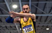 18 January 2020; Martin Mooney of Inishowen A.C., Co. Donegal, competing in the Shot Put event in the O35 Men's combined events  during the Irish Life Health Indoor Combined Events All Ages at Athlone International Arena, AIT in Athlone, Co. Westmeath. Photo by Sam Barnes/Sportsfile