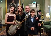 18 January 2020; Former Dublin GAA football team manager Jim Gavin, second from right, with his wife Jennifer, son Jude and daughter Yasmin, at the Conferring of the Honorary Freedom of Dublin City on Jim Gavin ceremony in the Round Room at the Mansion House, in Dawson St, Dublin. Photo by Brendan Moran/Sportsfile