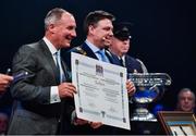 18 January 2020; Former Dublin GAA football team manager Jim Gavin, left, after signing the Roll of Honour, with Lord Mayor of Dublin Paul McAuliffe, in front of the Sam Maguire Cup at the Conferring of the Honorary Freedom of Dublin City on Jim Gavin ceremony in the Round Room at the Mansion House, in Dawson St, Dublin. Photo by Ray McManus/Sportsfile