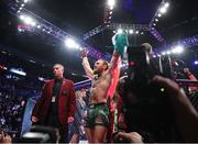 18 January 2020; Conor McGregor celebrates following his UFC 246 Welterweight bout with Donald Cerrone at the T-Mobile Arena in Las Vegas, Nevada, USA. Photo by Mark J. Rebilas / USA TODAY Sports via Sportsfile