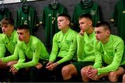 20 January 2020; Republic of Ireland players, from left, Cathal Heffernan, Adam Murphy, Conor Walsh, Joe O’Brien Whitmarsh and Liam Murray during a briefing prior to the International Friendly match between Republic of Ireland U15 and Australia U17 at FAI National Training Centre in Abbotstown, Dublin. Photo by Seb Daly/Sportsfile