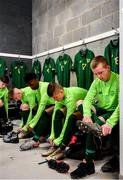20 January 2020; Alex Malone of Republic of Ireland, right, during a briefing prior to the International Friendly match between Republic of Ireland U15 and Australia U17 at FAI National Training Centre in Abbotstown, Dublin. Photo by Seb Daly/Sportsfile
