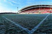 19 January 2020; Frost on the pitch prior to the Heineken Champions Cup Pool 4 Round 6 match between Munster and Ospreys at Thomond Park in Limerick. Photo by Brendan Moran/Sportsfile