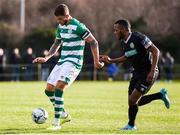 18 January 2020; Lee Grace of Shamrock Rovers and Lido Lotefa of Bray Wanderers during the Pre-Season Friendly between Shamrock Rovers and Bray Wanderers at Roadstone Group Sports Club in Dublin. Photo by Ben McShane/Sportsfile