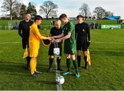 18 January 2020; Captains Cathal Heffernan of Republic of Ireland and Aidan Croucher of Australia shake hands prior to the International Friendly match between Republic of Ireland U15 and Australia U17 at FAI National Training Centre in Abbotstown, Dublin. Photo by Seb Daly/Sportsfile