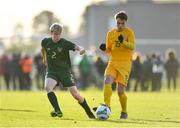 18 January 2020; Daniel Cefala of Australia in action against Finn Cowper Gray of Republic of Ireland during the International Friendly match between Republic of Ireland U15 and Australia U17 at FAI National Training Centre in Abbotstown, Dublin. Photo by Seb Daly/Sportsfile