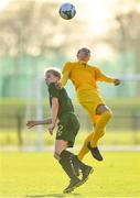 18 January 2020; Sebastian Hernandez of Australia in action against Finn Cowper Gray of Republic of Ireland during the International Friendly match between Republic of Ireland U15 and Australia U17 at FAI National Training Centre in Abbotstown, Dublin. Photo by Seb Daly/Sportsfile